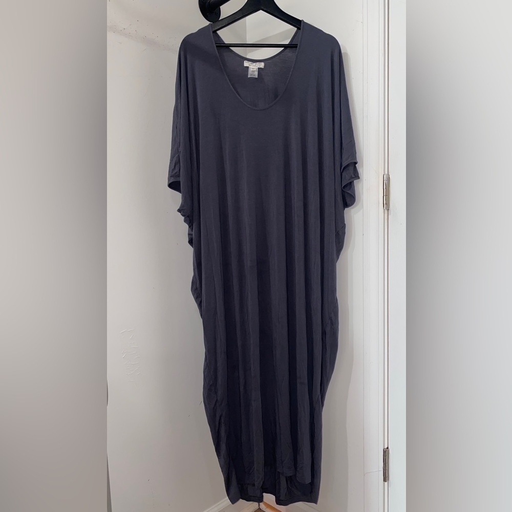 Barefoot Dreams Luxe Milk Jersey Caftan Dress Gray One Size Plus Loungewear